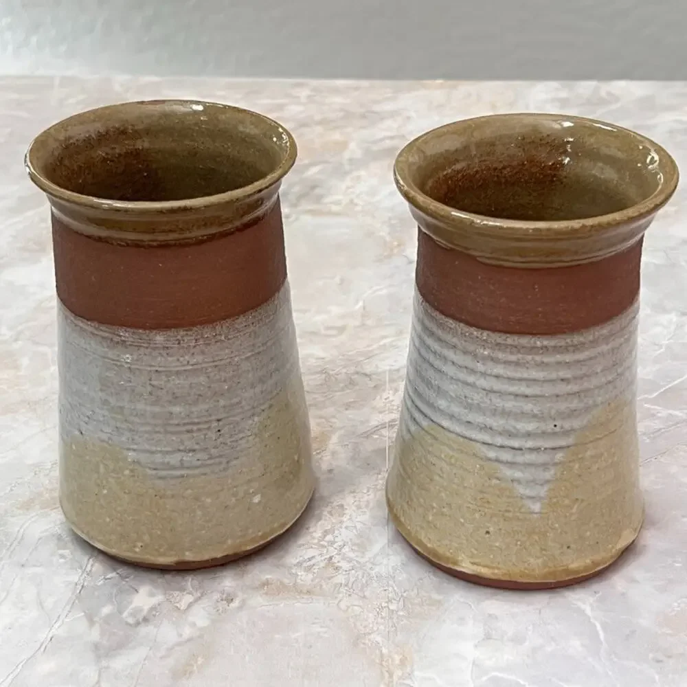 Studio Art Pottery Stoneware Tumbler Cups Artist Signed Pete Blahak 1982